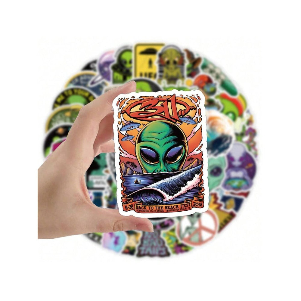 50PCS Cartoon Alien Fashion Graffiti Stickers Exquisite Creative DIY Journal Decorative Decals Suitable for Skateboards, Laptops, Helmets, Guitars, and Stationery Boxes