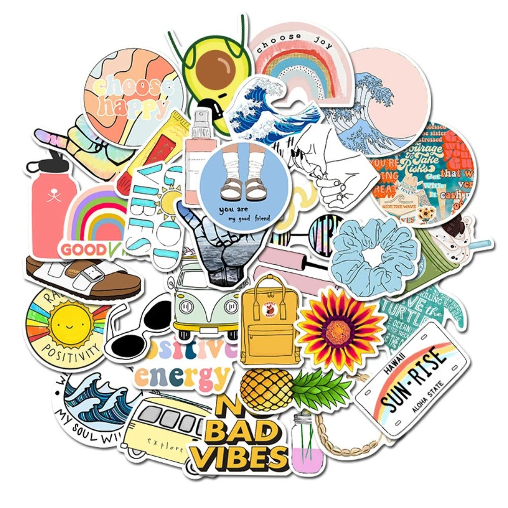 50PCS Adorable Geometric Minimalist Cartoon Doodle Stickers for Suitcases, Water Bottles, Helmets, Guitars, Skateboards, Stationery Boxes, and Desktop Decor