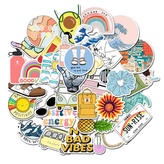 50PCS Adorable Geometric Minimalist Cartoon Doodle Stickers for Suitcases, Water Bottles, Helmets, Guitars, Skateboards, Stationery Boxes, and Desktop Decor