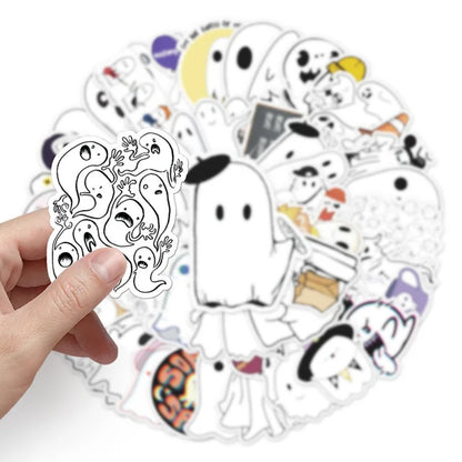 50PCS Cartoon Halloween Spooky Cute Ghost Doodle Stickers for Laptops, Guitars, Skateboards - Stylish Popular Toy Decals