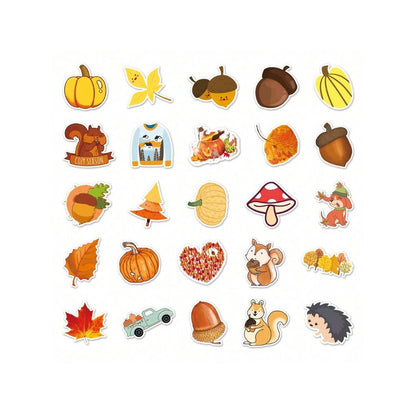 50PCS Autumn Scenery Cartoon Doodle Stickers Exquisite Creative DIY Journal Decorative Decals Suitable for Suitcases, Laptops, Diaries, Guitars, Skateboards, and Stationery Cases