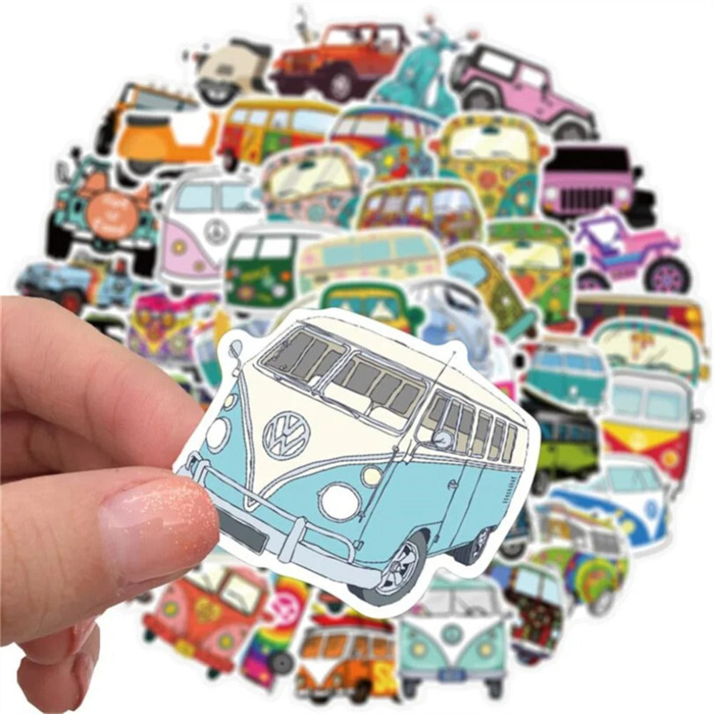 50PCS Cartoon Hip-Hop Style Outdoor Bus Graffiti Stickers Perfect for Diaries, Skateboards, Refrigerators, Water Bottles, and Stationery Boxes Exquisite DIY Decorative Decals