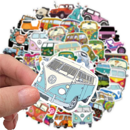 50PCS Cartoon Hip-Hop Style Outdoor Bus Graffiti Stickers Perfect for Diaries, Skateboards, Refrigerators, Water Bottles, and Stationery Boxes Exquisite DIY Decorative Decals