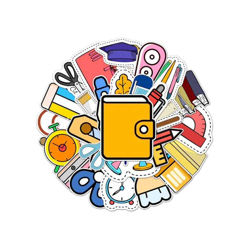 50PCS Ins Style Cartoon Stationery Doodle Stickers Exquisite, Fashionable, Creative DIY Journal Decorations Suitable for Suitcases, Notebooks, Refrigerators, Water Bottles, and Stationery Cases