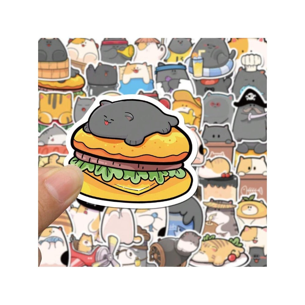 50PCS Cartoon Cat Bean Daily Emoji Doodle Stickers Exquisite, Fashionable, Creative DIY Journal Decorations Suitable for Skateboards, Guitars, Laptops, Helmets, and Stationery Boxes