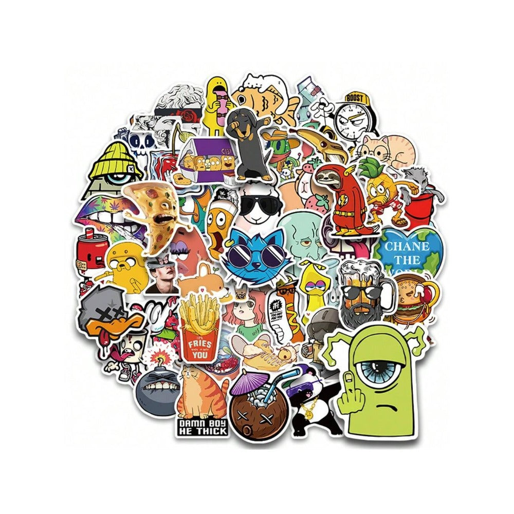 50PCS Cartoon Funny Animal Food Doodle Stickers Exquisite, Fashionable, Creative DIY Decorative Sticker Sheets Suitable for Helmets, Laptops, Skateboards, Water Bottles, and Stationery Cases