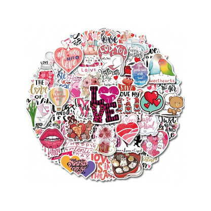 50PCS Valentine's Day Love Romantic Doodle Stickers Exquisite Fashion Creative DIY Journal Decorative Decals Suitable for Refrigerators, Skateboards, Suitcases, Laptops, and Stationery Boxes