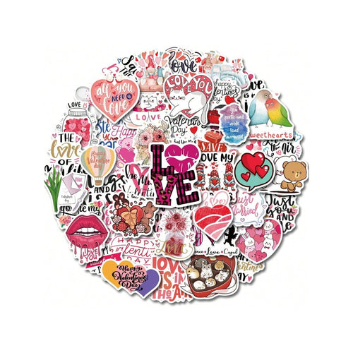 50PCS Valentine's Day Love Romantic Doodle Stickers Exquisite Fashion Creative DIY Journal Decorative Decals Suitable for Refrigerators, Skateboards, Suitcases, Laptops, and Stationery Boxes