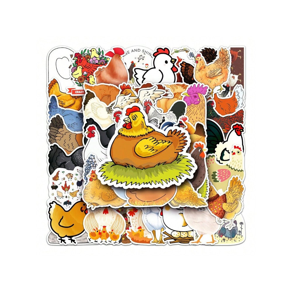 50PCS Cartoon Chicken Animal Doodle Stickers Exquisite Creative Decorative Decals Suitable for Refrigerators, Phone Cases, Skateboards, Water Bottles, Stationery Boxes, and Desktops