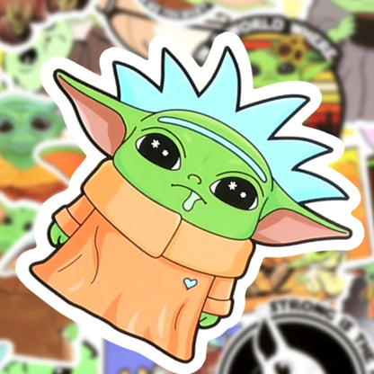 50PCS Cartoon Manloda Yoda Baby Doodle Stickers Perfect for Guitar, Skateboard, Water Bottle, Luggage, Helmet, Stationery Box Exquisite DIY Desktop Decor Decals