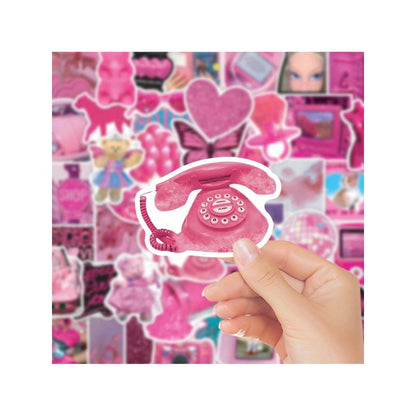 50PCS Cartoon Barbie Pink Doodle Stickers Exquisite Creative Decorative Stickers for Notebooks Suitable for Laptops, Suitcases, Desktops, and Stationery Boxes