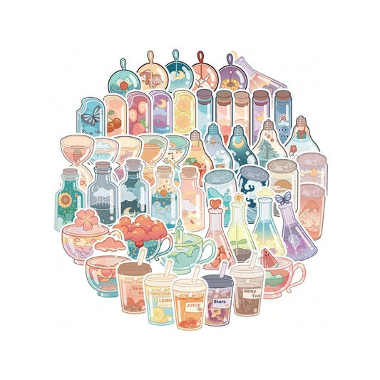 50PCS Cute Cartoon Instagram-Style Drink Bottle Graffiti Stickers Exquisite Fashionable DIY Journal Decorative Decals Suitable for Helmets, Water Bottles, Guitars, Skateboards, and Stationery Boxes