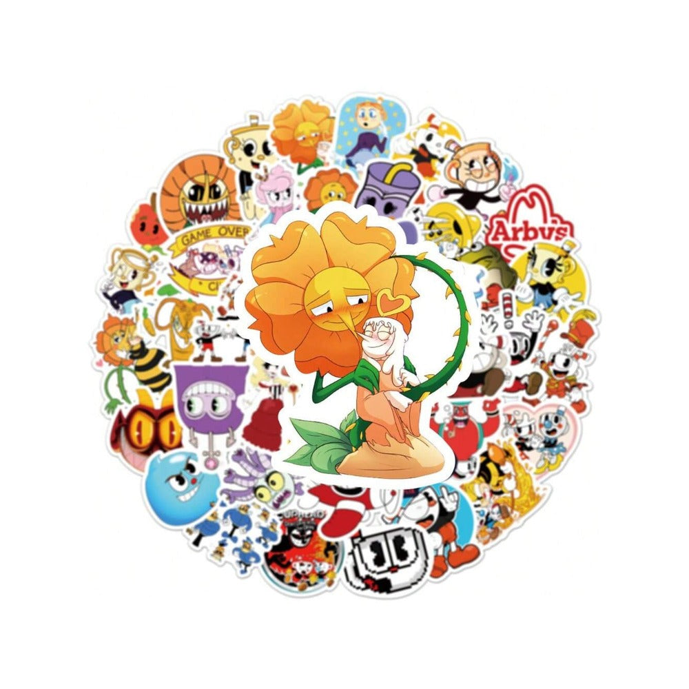 50PCS Cartoon Game Cuphead Adventure Doodle Stickers Exquisite, Stylish, Creative DIY Decorative Stickers for Notebooks Suitable for Suitcases, Laptops, Skateboards, Water Bottles, and Stationery Cases