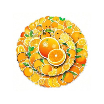 50PCS Cartoon Orange Fruit Doodle Stickers for Refrigerator, Laptop, Phone Case, Skateboard, Stationery Box, and Desktop Decor