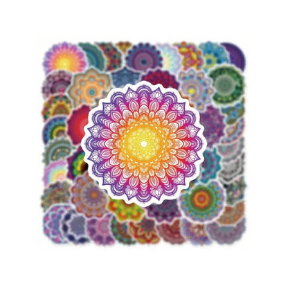 50PCS Cartoon Retro Art Mandala Flower Doodle Stickers Exquisite Fashion Creative DIY Journal Decorative Decals Suitable for Skateboards, Guitars, Mugs, Refrigerators, Laptops, and Stationery Boxes