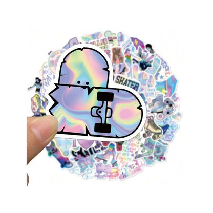 50PCS Cartoon Laser-Cut Skating Girl Graffiti Pattern Stickers Exquisite and Stylish DIY Decorative Stickers for Planners Suitable for Luggage, Skateboards, Laptops, Refrigerators, Phone Cases, and Stationery Boxes