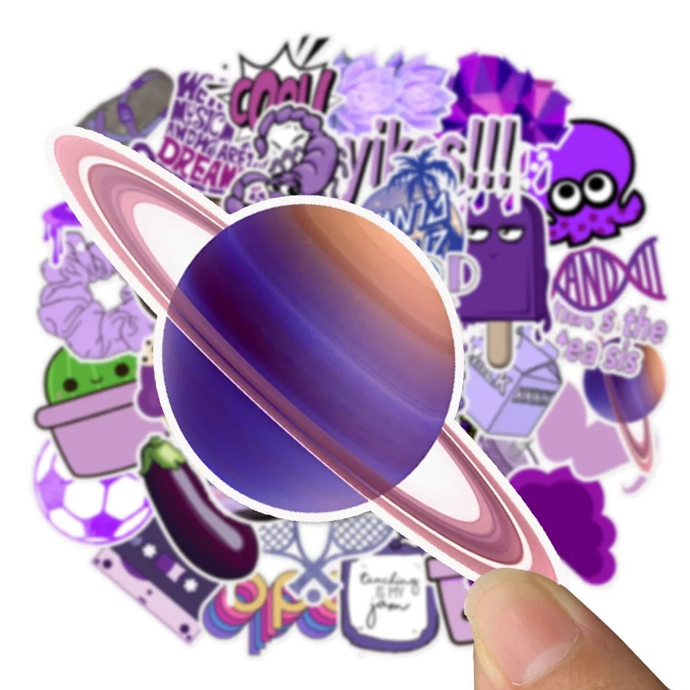 50PCS Purple Fresh Cartoon Cute Doodle Stickers for Suitcases, Laptops, Skateboards, Water Bottles, Helmets, and More Exquisite DIY Desktop Decor Decals
