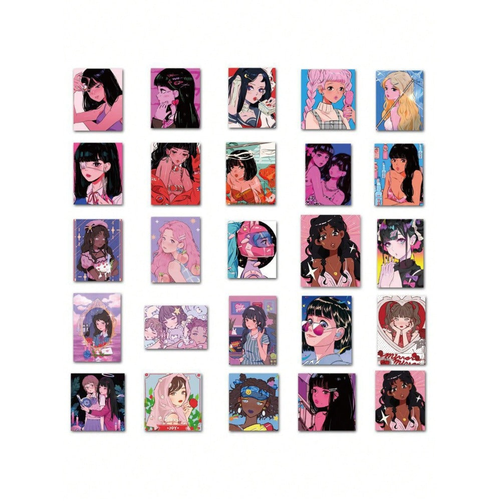 50PCS Showa Era Retro Girl Stickers, Nostalgic Japanese Cute Cartoon Doodles for a Vintage Daily Life Vibe