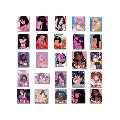 50PCS Showa Era Retro Girl Stickers, Nostalgic Japanese Cute Cartoon Doodles for a Vintage Daily Life Vibe