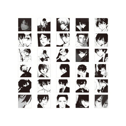 60PCS Anime Black & White Boy Avatar Series Doodle Stickers Exquisite, Fashionable, Creative DIY Journal Decorations Suitable for Luggage, Laptops, Skateboards, Phone Cases, and Stationery Boxes