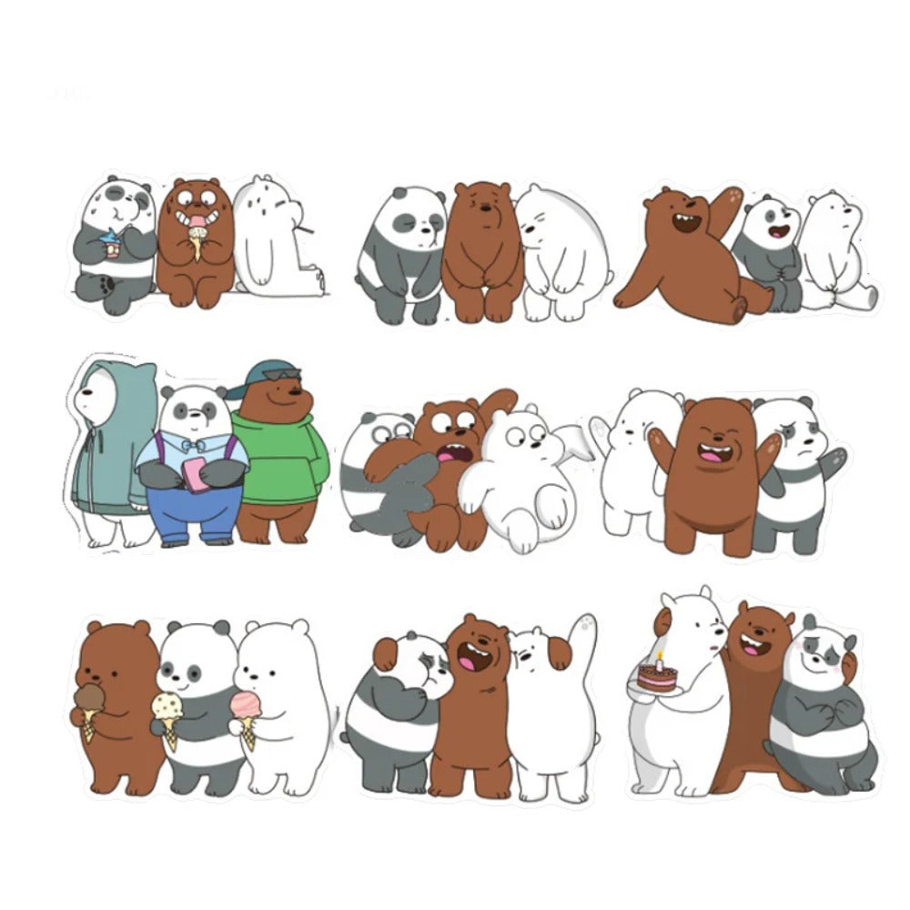 36PCS Cartoon Animation Cute Black & White Bear Doodle Stickers Exquisite Fashion Creative DIY Decorative Sticker Art Perfect for Notebooks, Cups, Helmets, Skateboards, and Stationery Cases