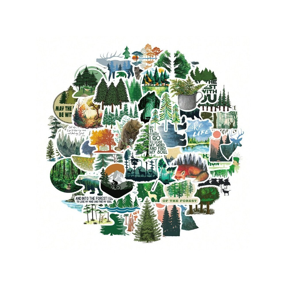 50PCS Outdoor Forest Animal Doodle Stickers Exquisite, Stylish, Creative DIY Journal Decorations Suitable for Helmets, Cars, Suitcases, Skateboards, Water Bottles, and Stationery Cases