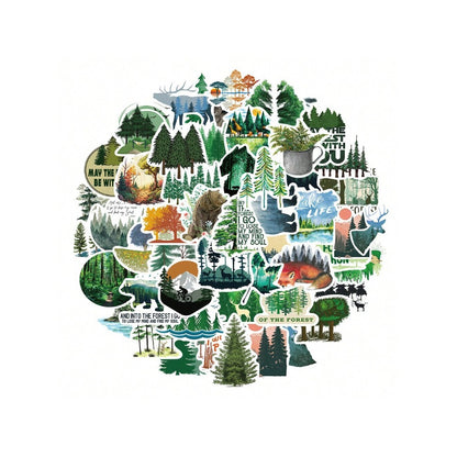 50PCS Outdoor Forest Animal Doodle Stickers Exquisite, Stylish, Creative DIY Journal Decorations Suitable for Helmets, Cars, Suitcases, Skateboards, Water Bottles, and Stationery Cases