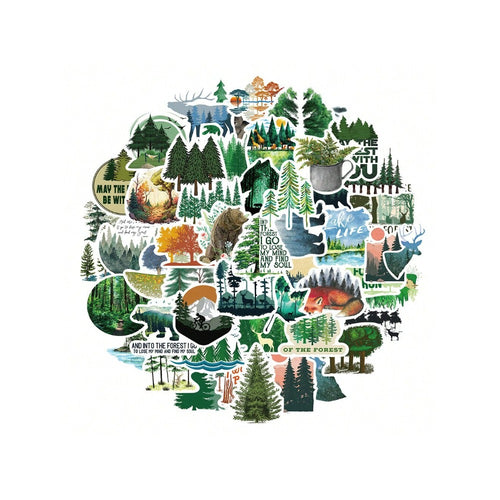 50PCS Outdoor Forest Animal Doodle Stickers Exquisite, Stylish, Creative DIY Journal Decorations Suitable for Helmets, Cars, Suitcases, Skateboards, Water Bottles, and Stationery Cases