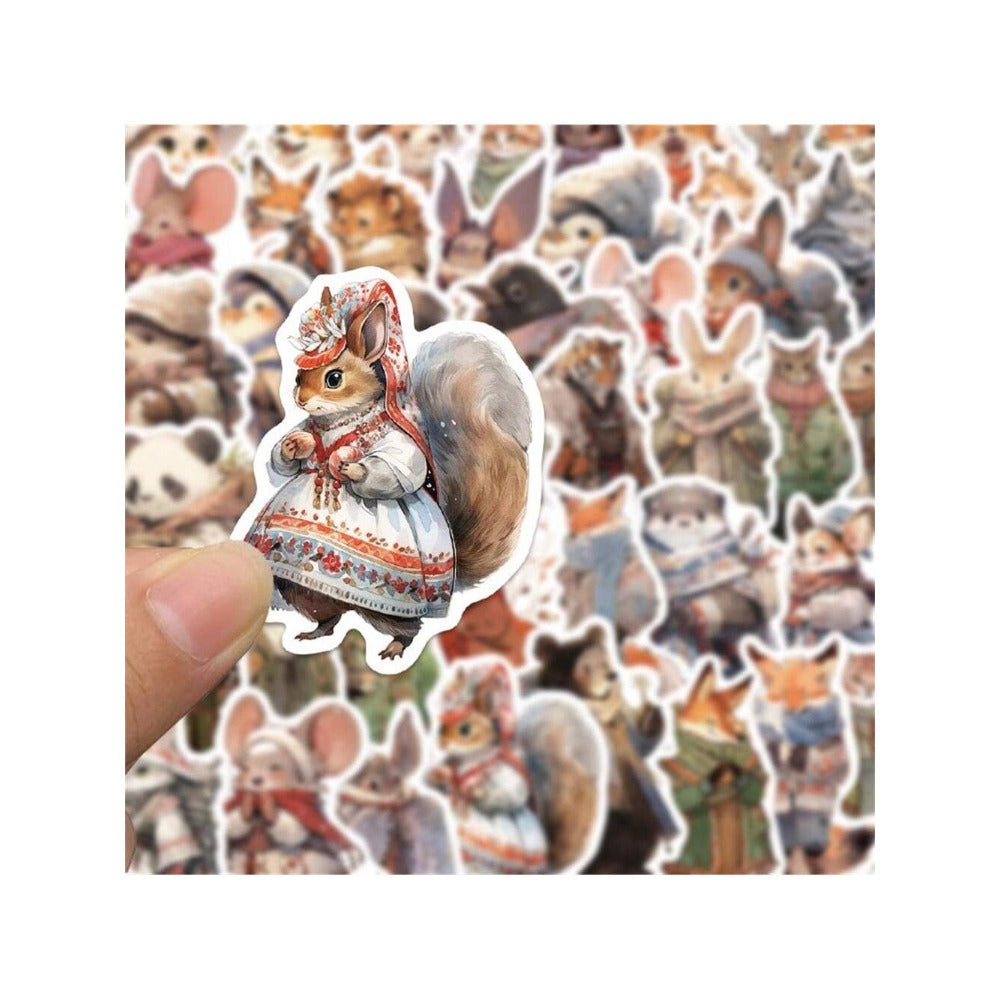 50PCS Winter Forest Illustration Animal Doodle Stickers Exquisite, Stylish, Creative DIY Journal Decorations Suitable for Notebooks, Desks, Luggage, Chairs, Skateboards, and Stationery Cases