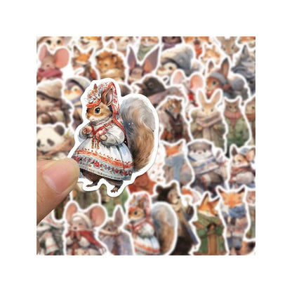 50PCS Winter Forest Illustration Animal Doodle Stickers Exquisite, Stylish, Creative DIY Journal Decorations Suitable for Notebooks, Desks, Luggage, Chairs, Skateboards, and Stationery Cases