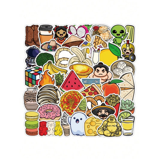 50PCS Cartoon Cute Food Decoration Doodle Stickers Exquisite Fashion Creative DIY Journal Stickers Suitable for Cups, Helmets, Skateboards, Laptops, and Stationery Boxes