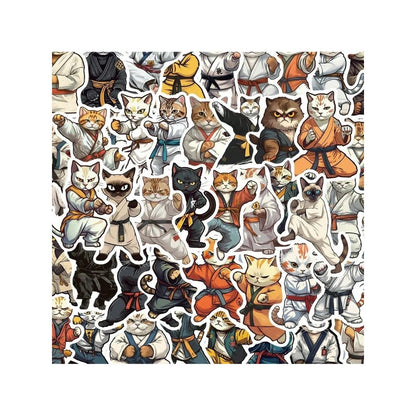 50PCS Cartoon Animal Kung Fu Meow Doodle Stickers Exquisite, Stylish, Creative DIY Journal Decorations Suitable for Notebooks, Phones, Guitars, Helmets, and Stationery Boxes