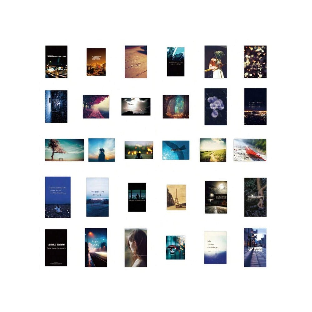 60PCS Beautiful Scenery Night Graffiti Stickers Exquisite, Fashionable, Creative DIY Journal Decorations Suitable for Bicycles, Scooters, Car Helmets, Laptops, and Stationery Boxes