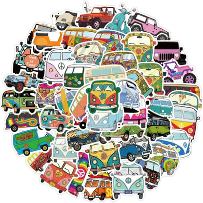 50PCS Cartoon Hip-Hop Style Outdoor Bus Graffiti Stickers Perfect for Diaries, Skateboards, Refrigerators, Water Bottles, and Stationery Boxes Exquisite DIY Decorative Decals