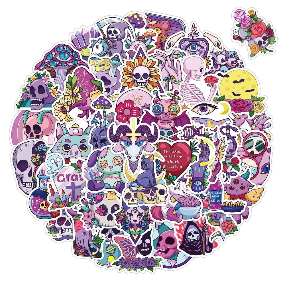 50PCS Violet Gothic Halloween Stickers - Spectral Royalty Decals for Haunted Elegance Journals, Mourning Masquerade Maps & Aristocratic Afterlife Archives