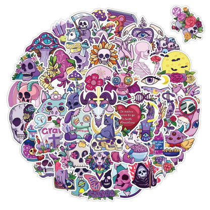 50PCS Violet Gothic Halloween Stickers - Spectral Royalty Decals for Haunted Elegance Journals, Mourning Masquerade Maps & Aristocratic Afterlife Archives