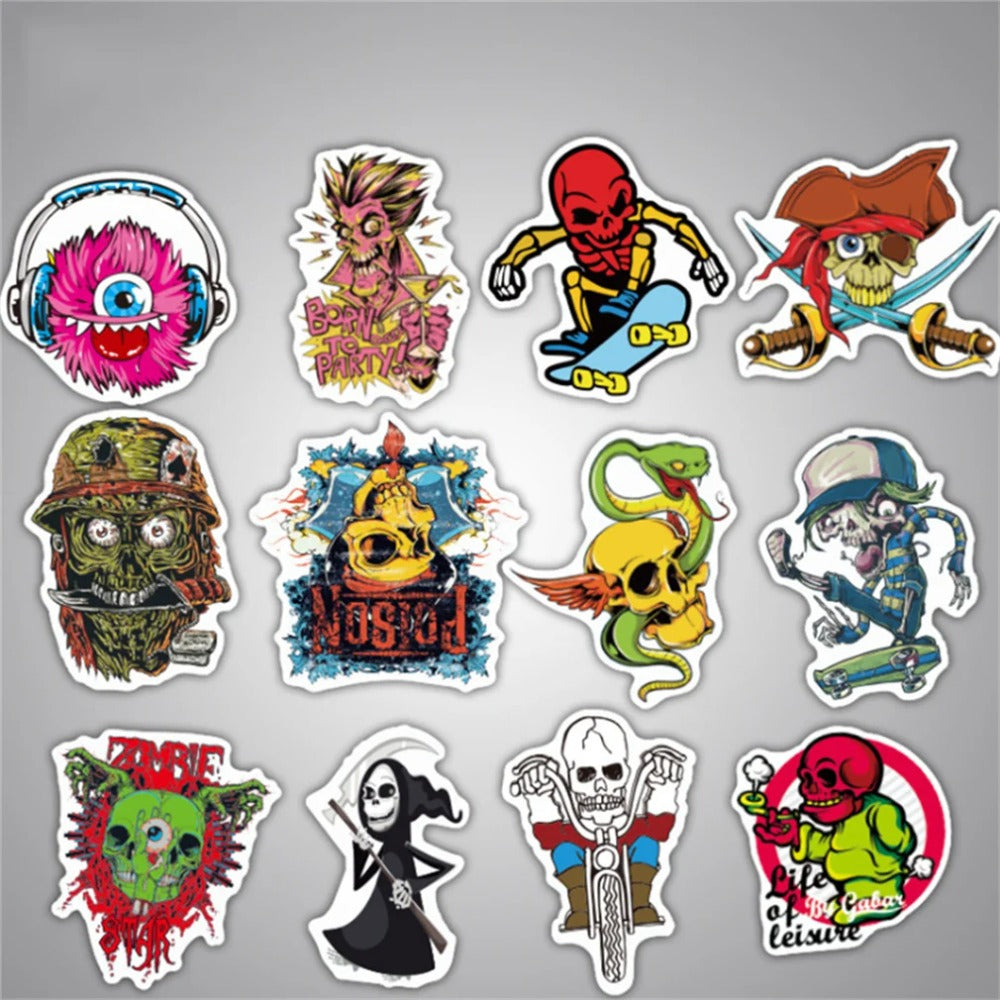50PCS Cartoon Spooky Halloween Skull Graffiti Stickers for Notebooks, Suitcases, Helmets, Skateboards, Water Bottles, Stationery Cases, and Desktop Decor