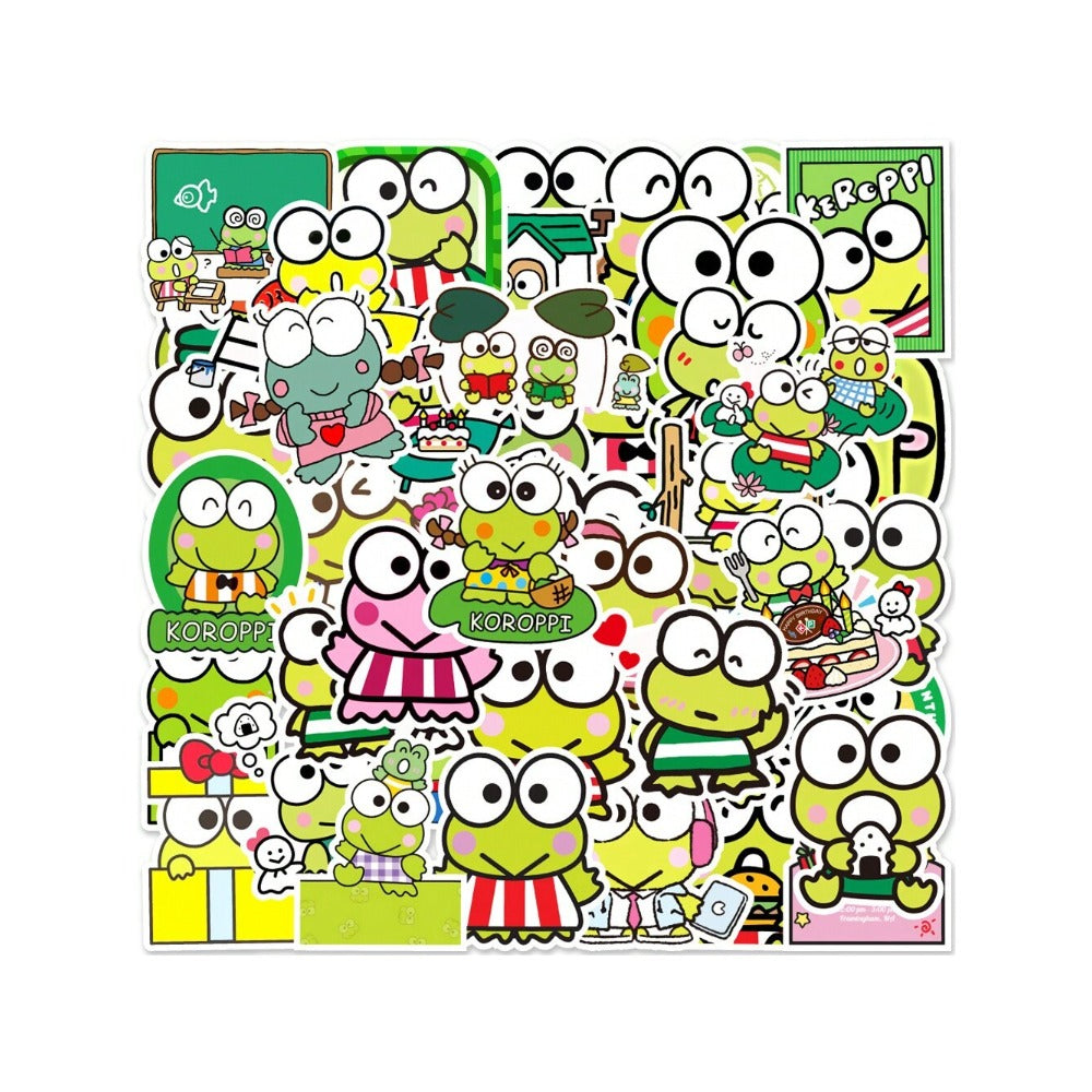50PCS Adorable Big-Eyed Frog Cartoon Doodle Stickers Exquisite, Fashionable, Creative DIY Planner Decor Decals Perfect for Mugs, Helmets, Skateboards, and Stationery Cases