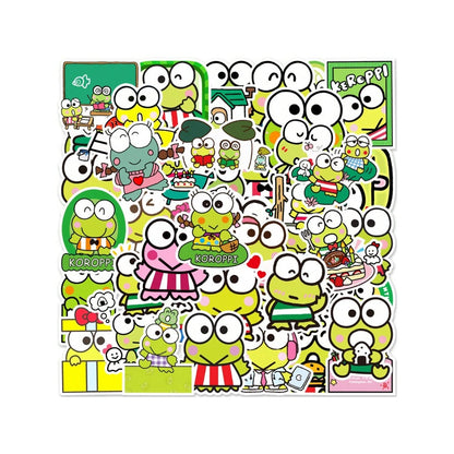 50PCS Adorable Big-Eyed Frog Cartoon Doodle Stickers Exquisite, Fashionable, Creative DIY Planner Decor Decals Perfect for Mugs, Helmets, Skateboards, and Stationery Cases