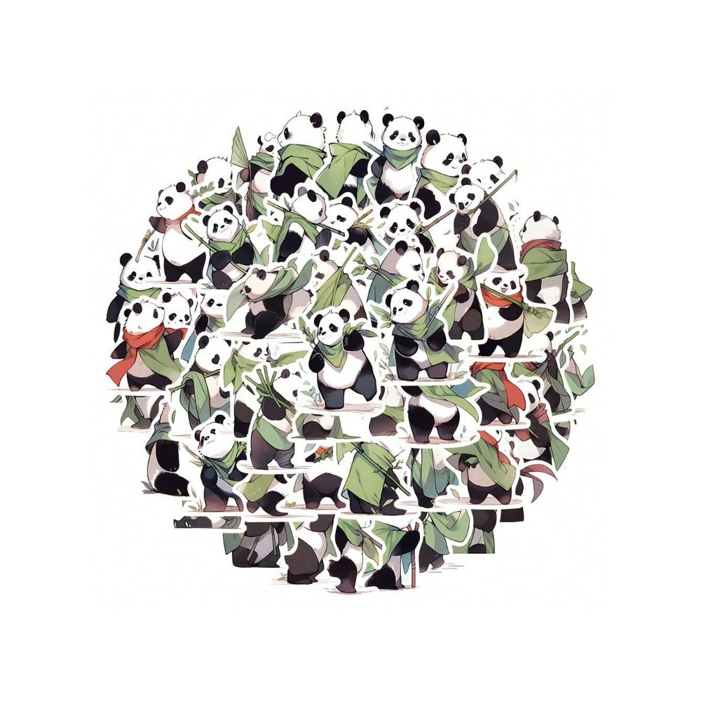 54PCS Cartoon New Cute Panda Warrior Doodle Stickers Exquisite Fashion Creative DIY Journal Decorative Decals Suitable for Notebooks, Phones, Guitars, and Stationery Boxes