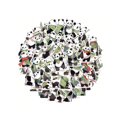 54PCS Cartoon New Cute Panda Warrior Doodle Stickers Exquisite Fashion Creative DIY Journal Decorative Decals Suitable for Notebooks, Phones, Guitars, and Stationery Boxes