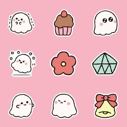 50PCS Cartoon Animated Cute Ghosties Doodle Stickers Exquisite Fashion Creative DIY Decorative Sticker Decals Perfect for Mugs, Helmets, Skateboards, Stationery Boxes, and Desktops