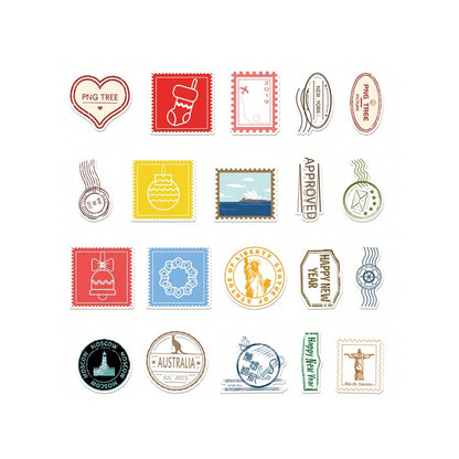 57PCS Cartoon Retro Fashion Stamp Doodle Stickers Exquisite Creative DIY Journal Decorative Decals Suitable for Skateboards, Laptops, Luggage, Refrigerators, and Stationery Boxes