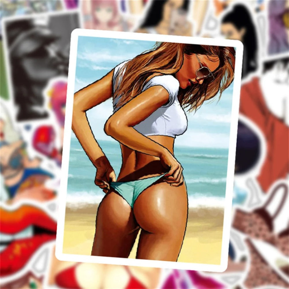50PCS Cartoon Sexy Anime Girl Doodle Stickers Exquisite Fashion Creative DIY Journal Decorative Decals Suitable for Mugs, Helmets, Skateboards, Refrigerators, Stationery Boxes