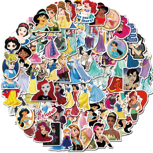 50PCS Cute Cartoon Princess Doodle Stickers Perfect for Suitcases, Laptops, Phone Cases, Skateboards, Water Bottles, Stationery Boxes Exquisite DIY Desktop Decor Decals