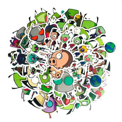 50PCS Cute Cartoon Green Alien Doodle Stickers Exquisite, Fashionable, Creative DIY Journal Decorations Suitable for Cups, Helmets, Skateboards, and Stationery Boxes