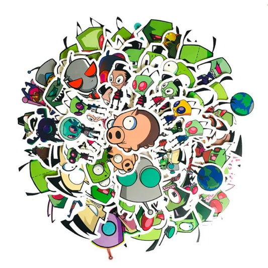 50PCS Cute Cartoon Green Alien Doodle Stickers Exquisite, Fashionable, Creative DIY Journal Decorations Suitable for Cups, Helmets, Skateboards, and Stationery Boxes