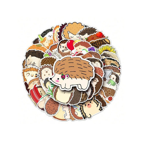 50PCS Cartoon Adorable Hedgehog Animal Doodle Stickers Exquisite Fashion Creative DIY Journal Decorative Decals Suitable for Skateboards, Guitars, Laptops, and Stationery Boxes