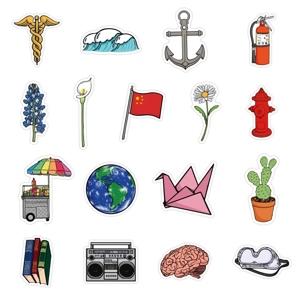 50-piece set of cartoon-style cheerful smiley plant doodle stickers Suitable for water bottles, helmets, luggage, laptops, skateboards, pencil cases, and desktop decorations