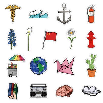 50-piece set of cartoon-style cheerful smiley plant doodle stickers Suitable for water bottles, helmets, luggage, laptops, skateboards, pencil cases, and desktop decorations
